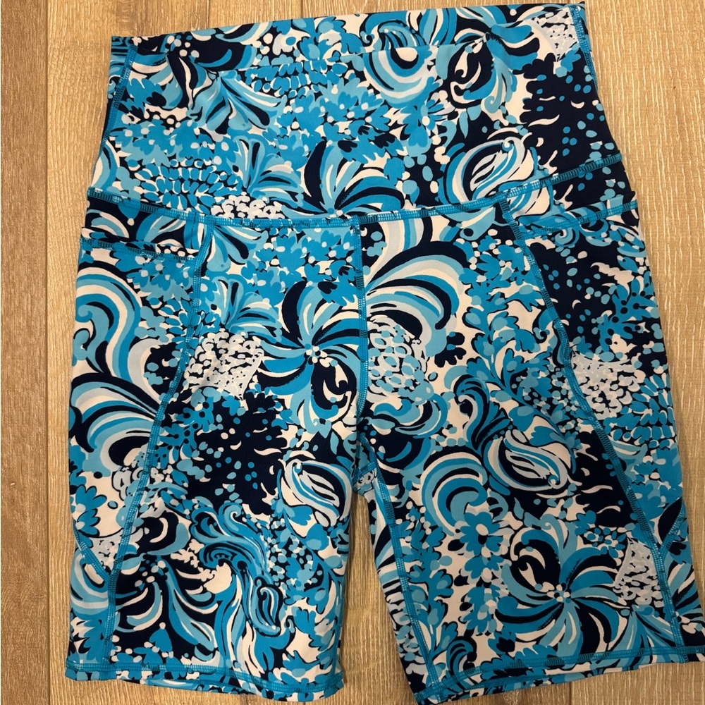 Lilly Pulitzer Blue and White Floral Biker Shorts